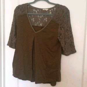 Meadow Rue Khaki Green Lace Topped Blouse